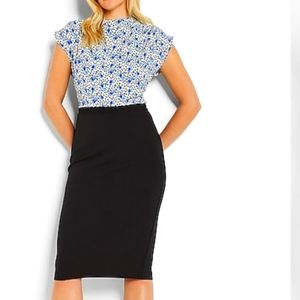 Express mock neck draped sheath midi dress